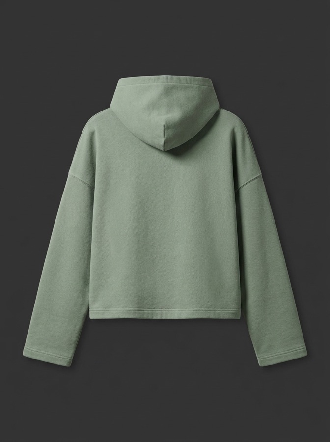 Sage coloured hoodie, back view